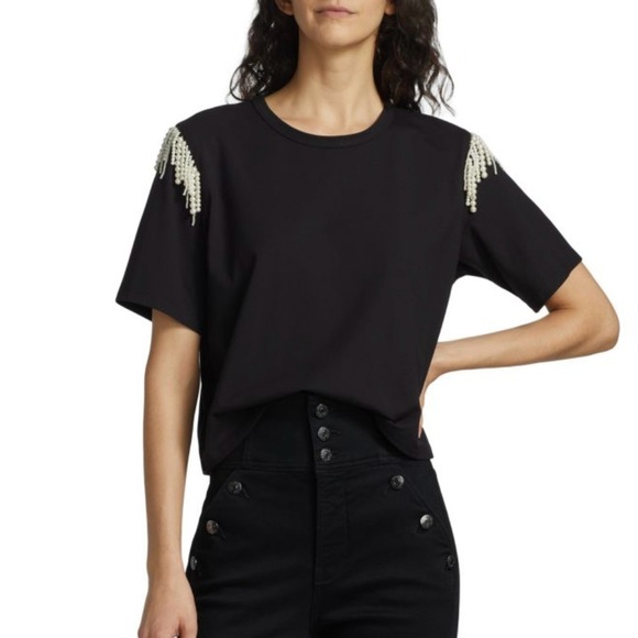 Veronica Beard Tops - Veronica Beard Rumia Pearl Fringe Embellished Black Top